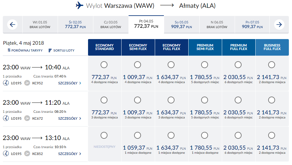 LOT Air Astana code share 